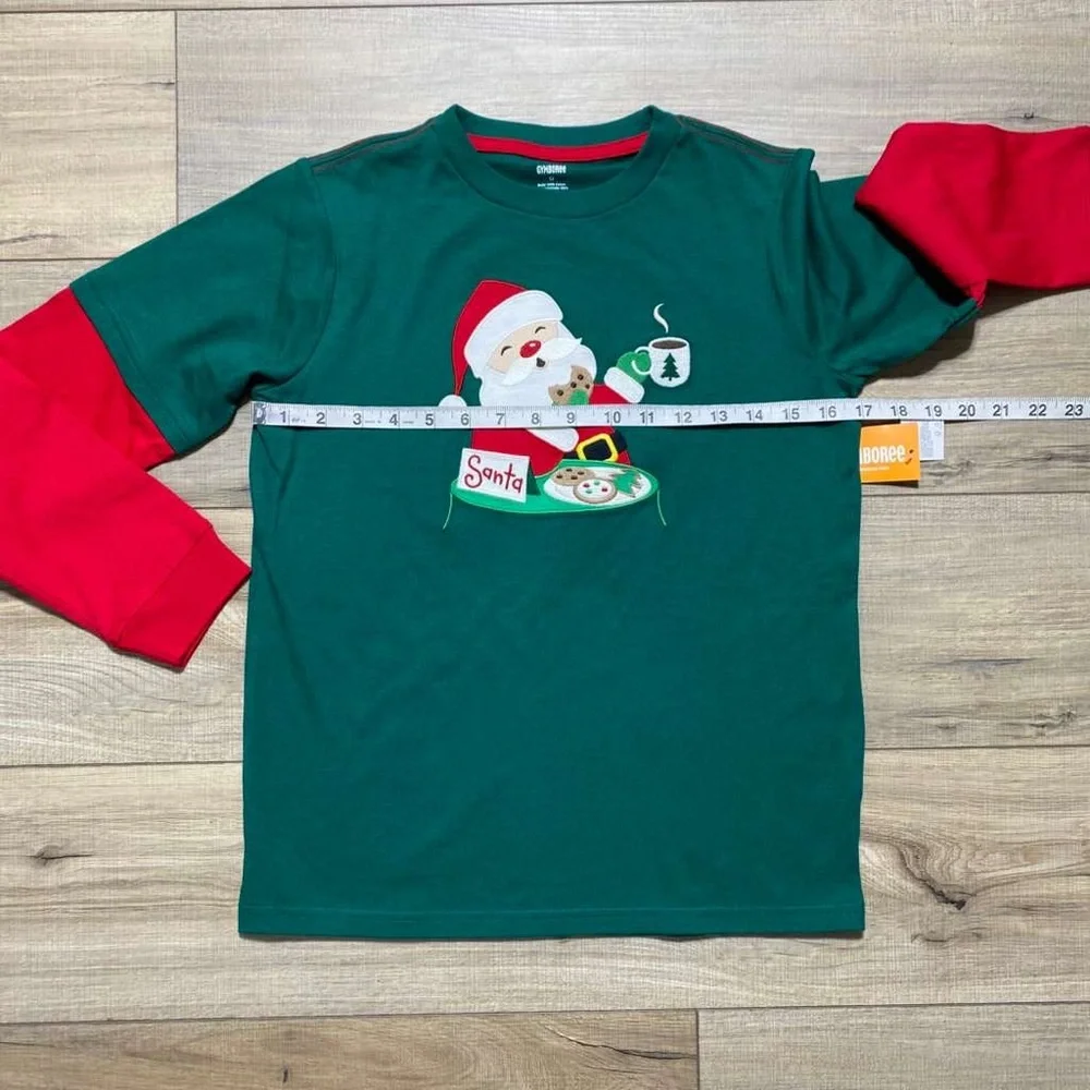 Gymboree Boys Layered Embroidered Long‎ Sleeve Christmas Santa Top Size 12 Green